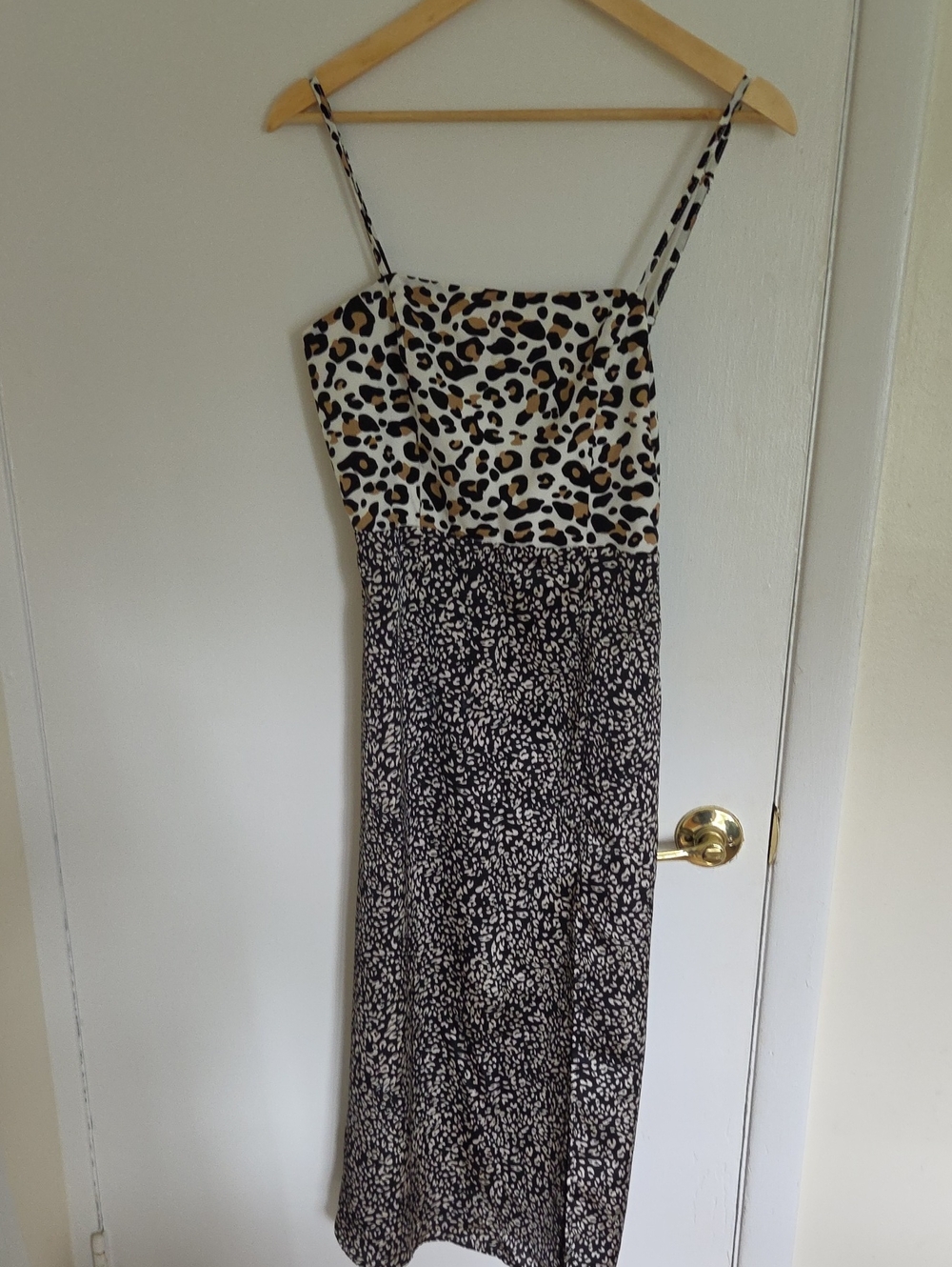 Lulu's Leopard-Top Spaghetti Strap Midi Dress - Black & Cream